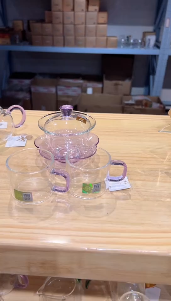 禾器-咏荷盖碗-浅紫色+清禾杯浅紫2只