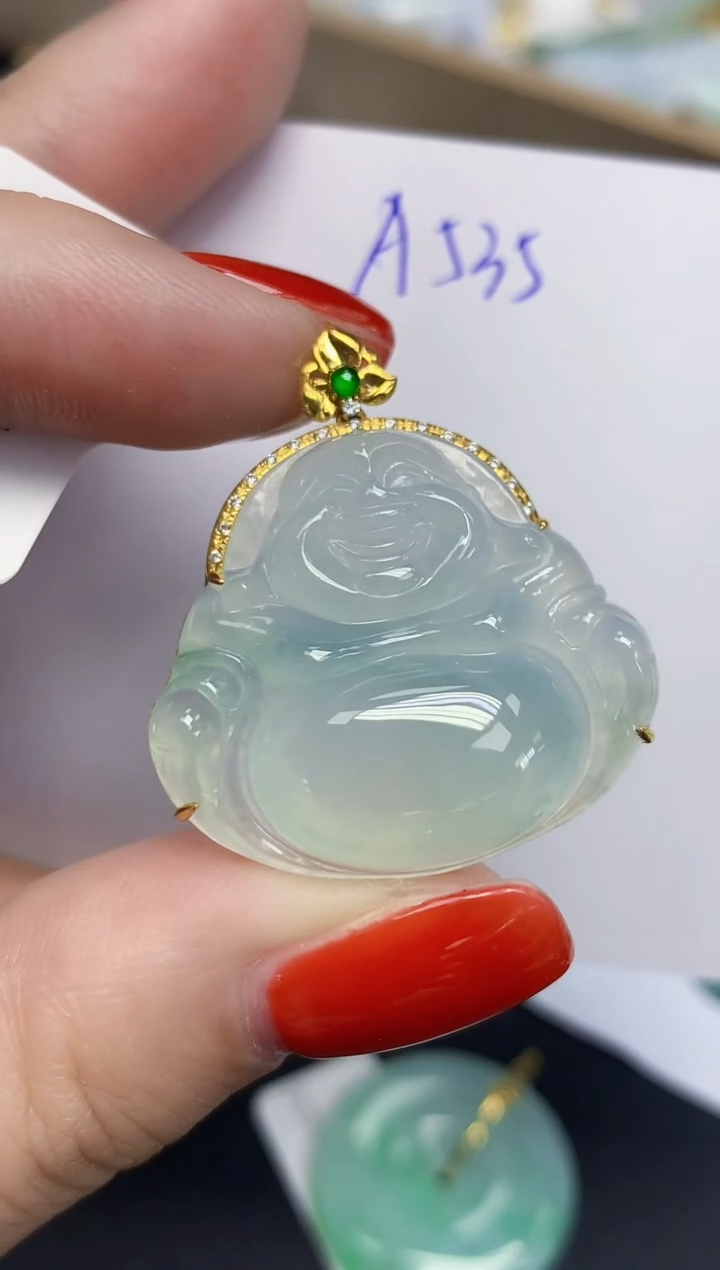 颈饰18K金镶嵌翡翠天然缅甸翡翠A货翡翠百元以上9元证书费自理