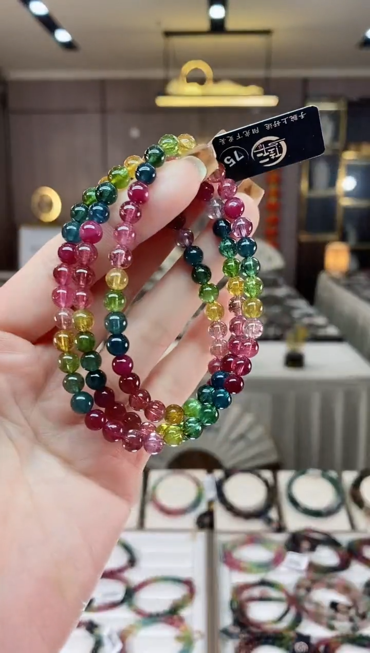 【闪购商品】碧玺三圈手串5mm+未镶嵌一物一证dan