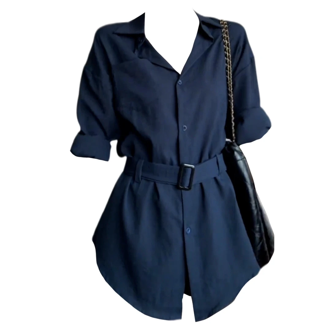 休闲风欧美风短裤INS风秋季系带法式时尚百搭衬衫