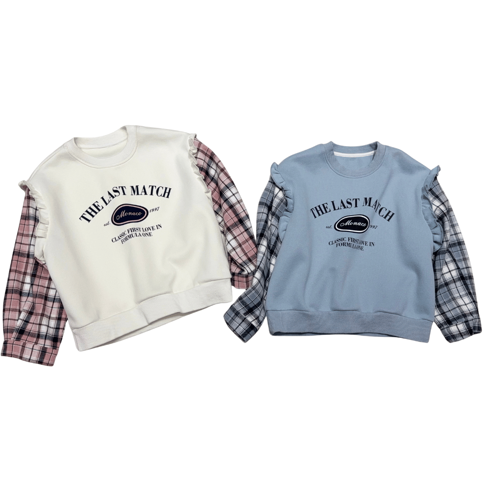 女童春秋流行款简约风春秋格子卫衣儿童春季撞色休闲风格服饰