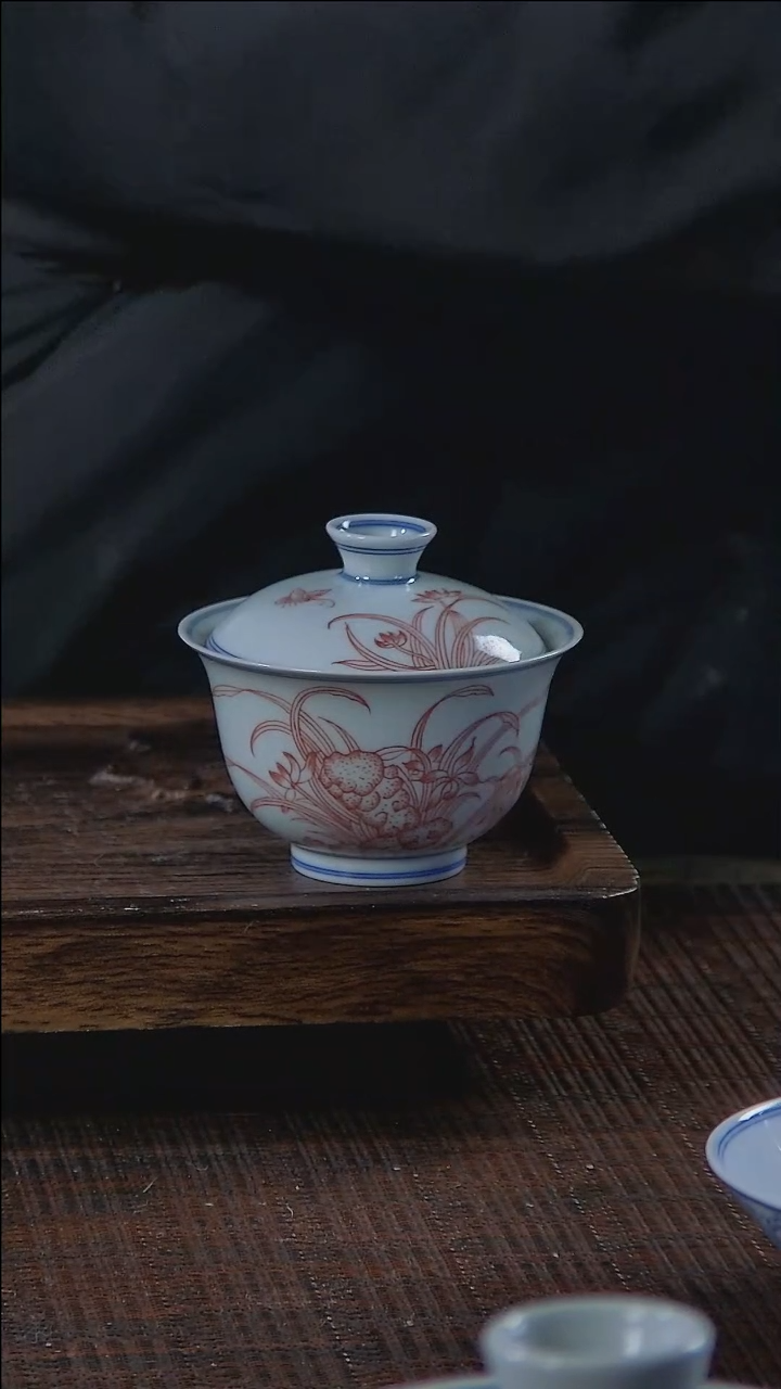 【闪购商品】折葵非器手工手绘石兰图盖碗