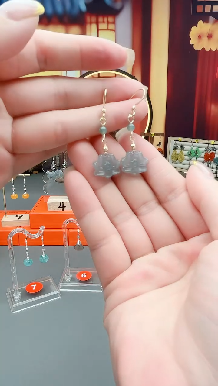 未镶嵌翡翠耳饰新荷花