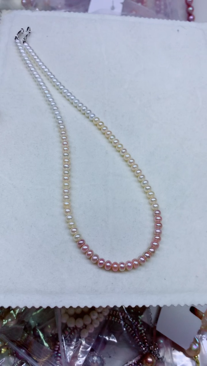 淡水珍珠银S925镶嵌项链，非无暇