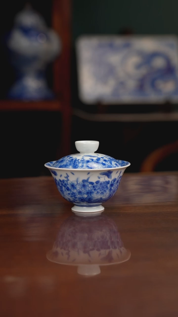 晓月柴窑 蝶恋花盖碗