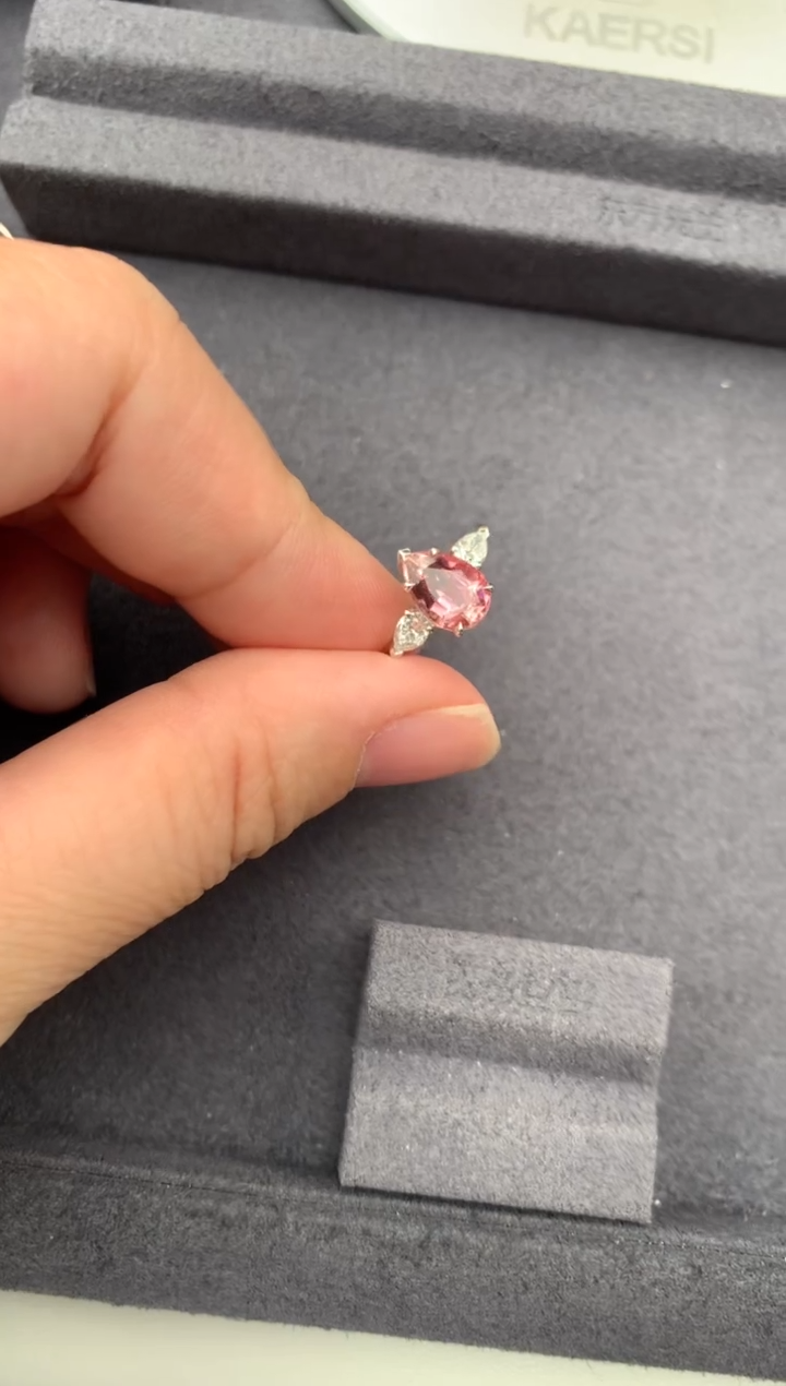 铂Pt950镶嵌戒指碧玺1.4ct粉碧玺 定制  GE