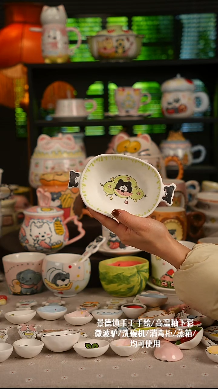 陶瓷无盖款景德镇高温釉下彩纯手绘创意瓷 