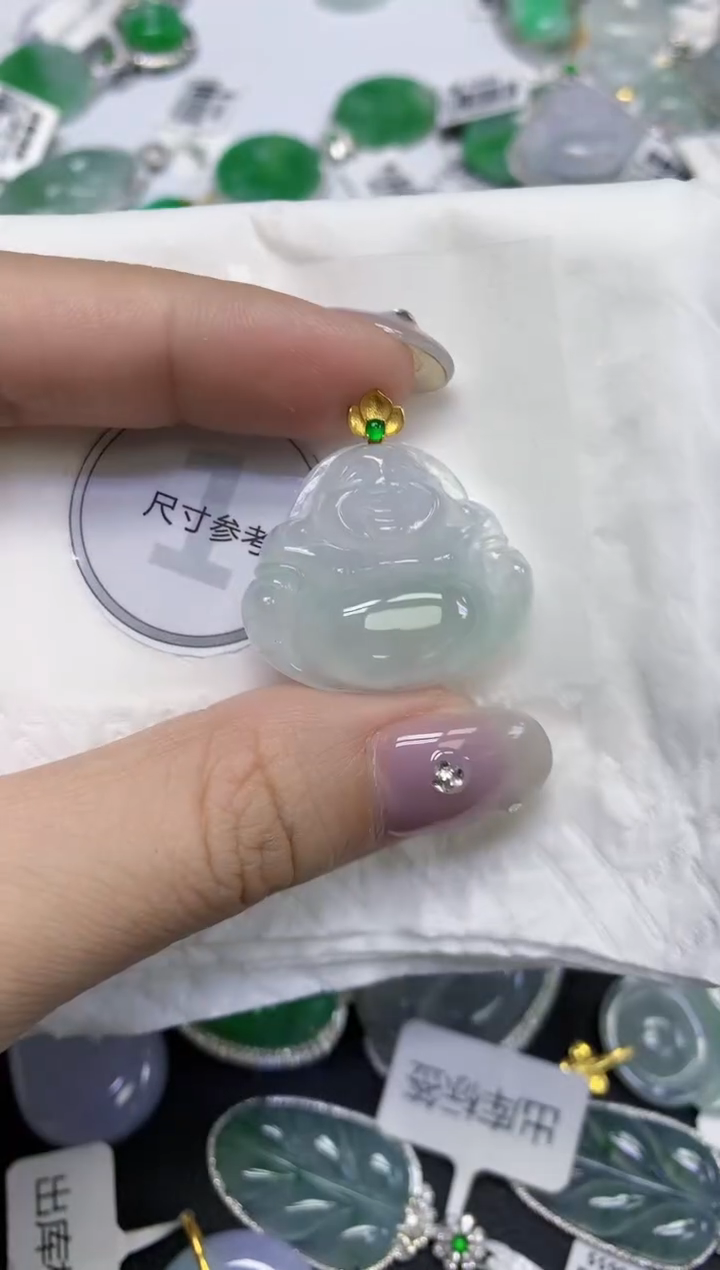 颈饰18K金镶嵌翡翠天然缅甸翡翠A货百元以上9元证书费自理