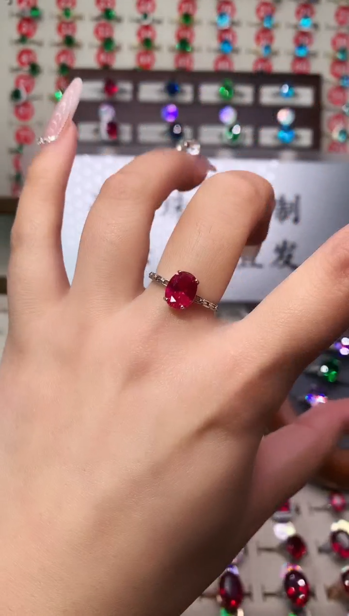 银S925镶嵌戒指红宝石7*9 银托