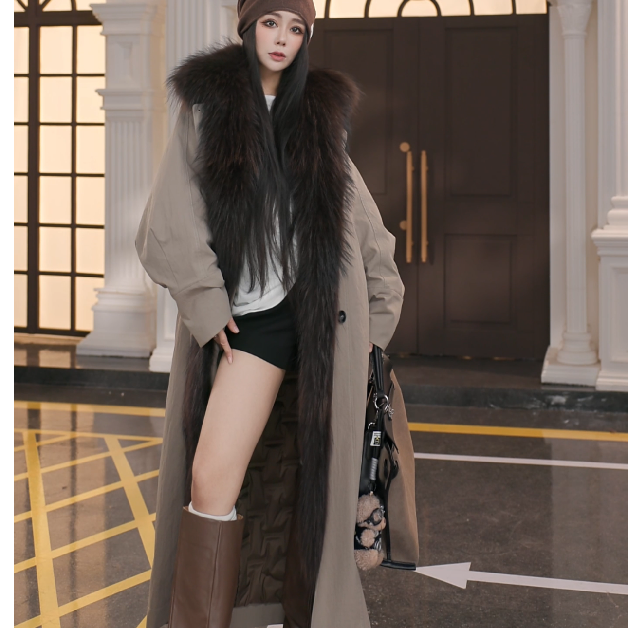 （冬日御姐）原创貉子毛整皮大版白鹅绒冬季新款皮草外套25102