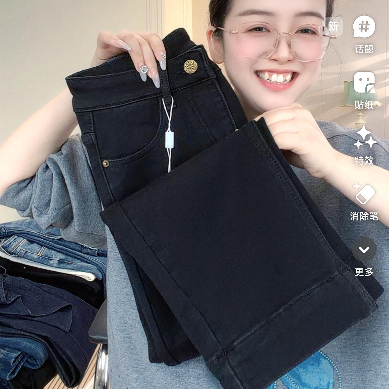 【缪斯】YD038中腰加厚喇叭裤短裤女牛仔裤女士常规长款复古港风