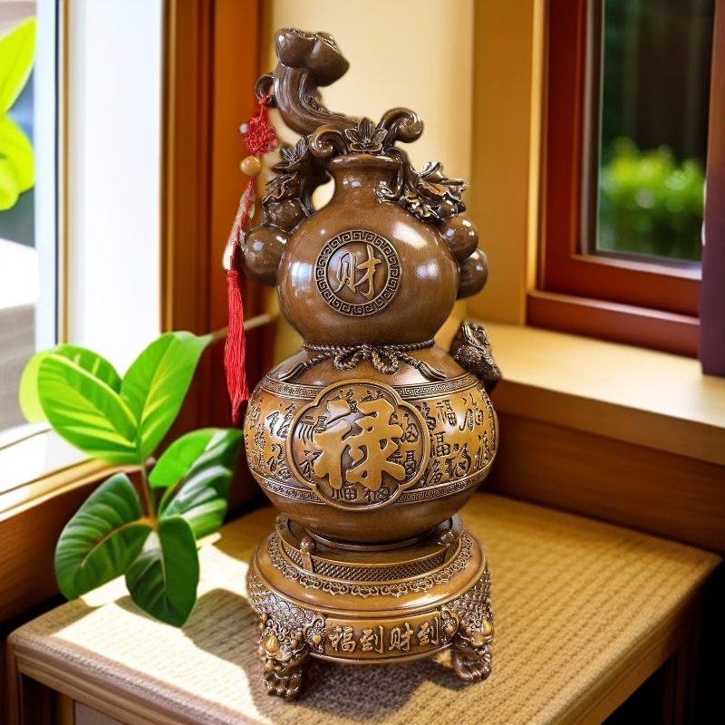 【福到财到旋转】葫芦如意雕刻居家玄关酒柜办公室桌面财神摆件