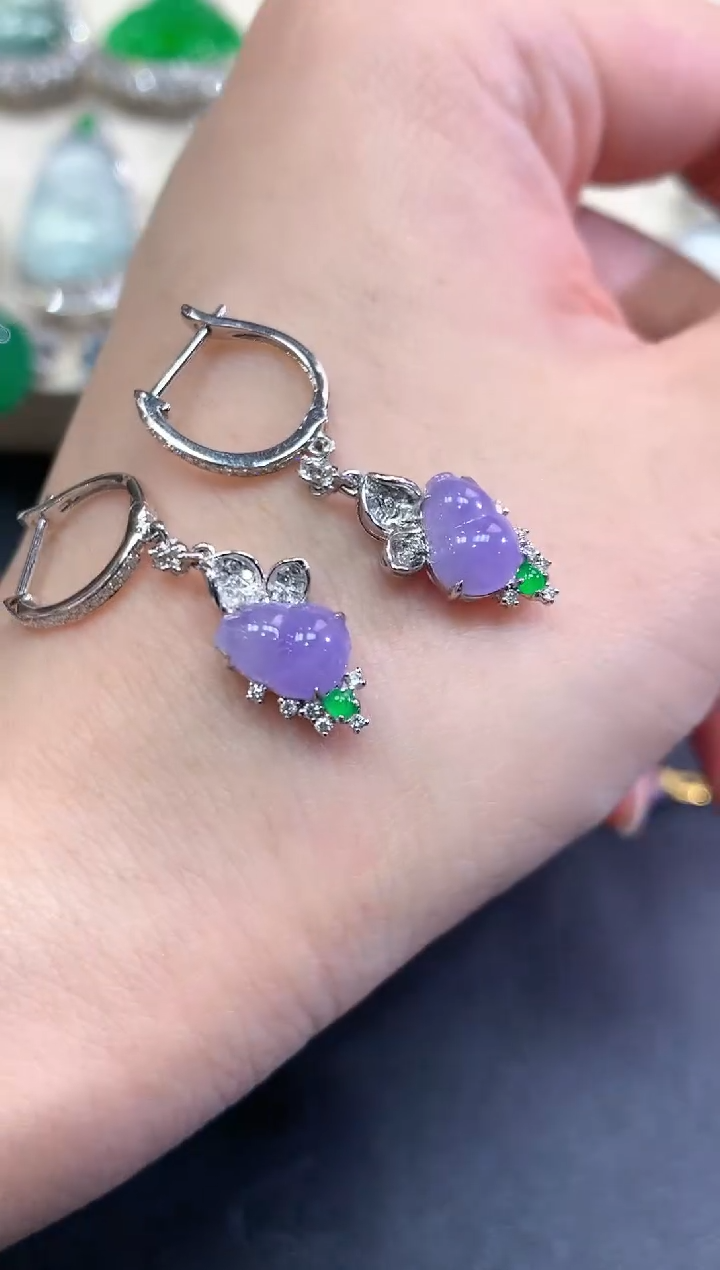 【闪购商品】翡翠耳饰18K金镶嵌D19   紫货有色差