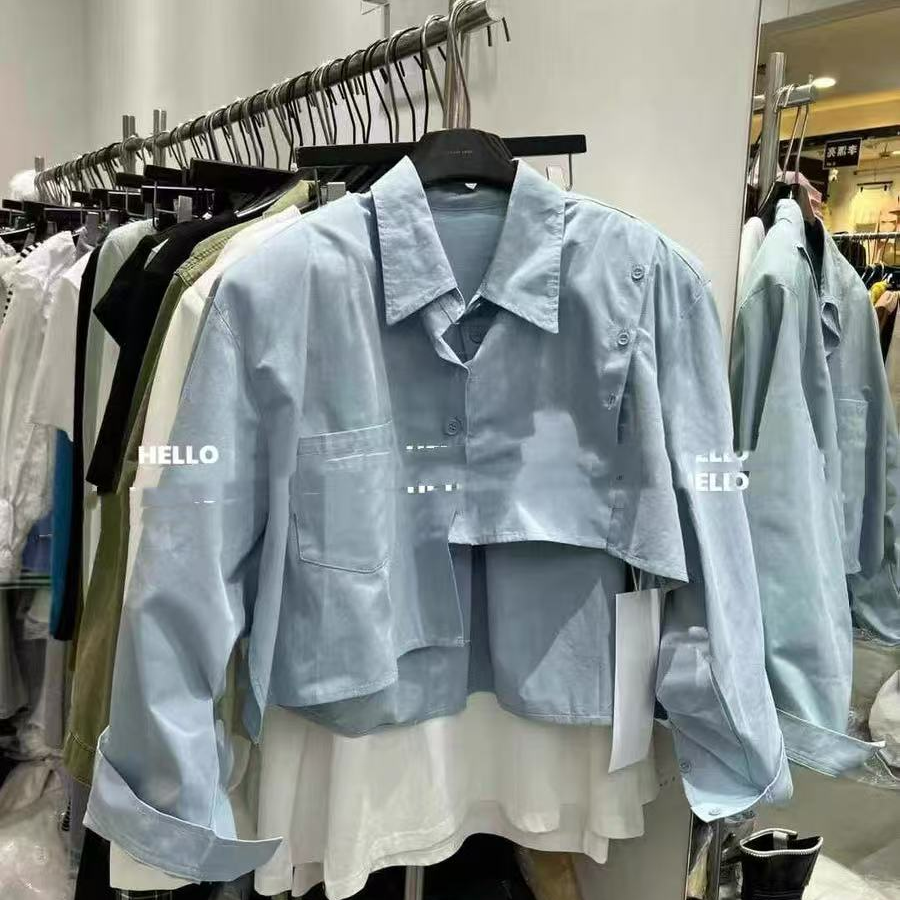 悠悠 设计感不规则衬衫女春宽松别致短款长袖衬衣