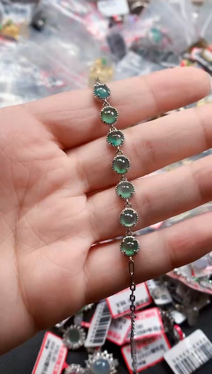 银S925镶嵌戒指翡翠天然A货缅甸翡翠