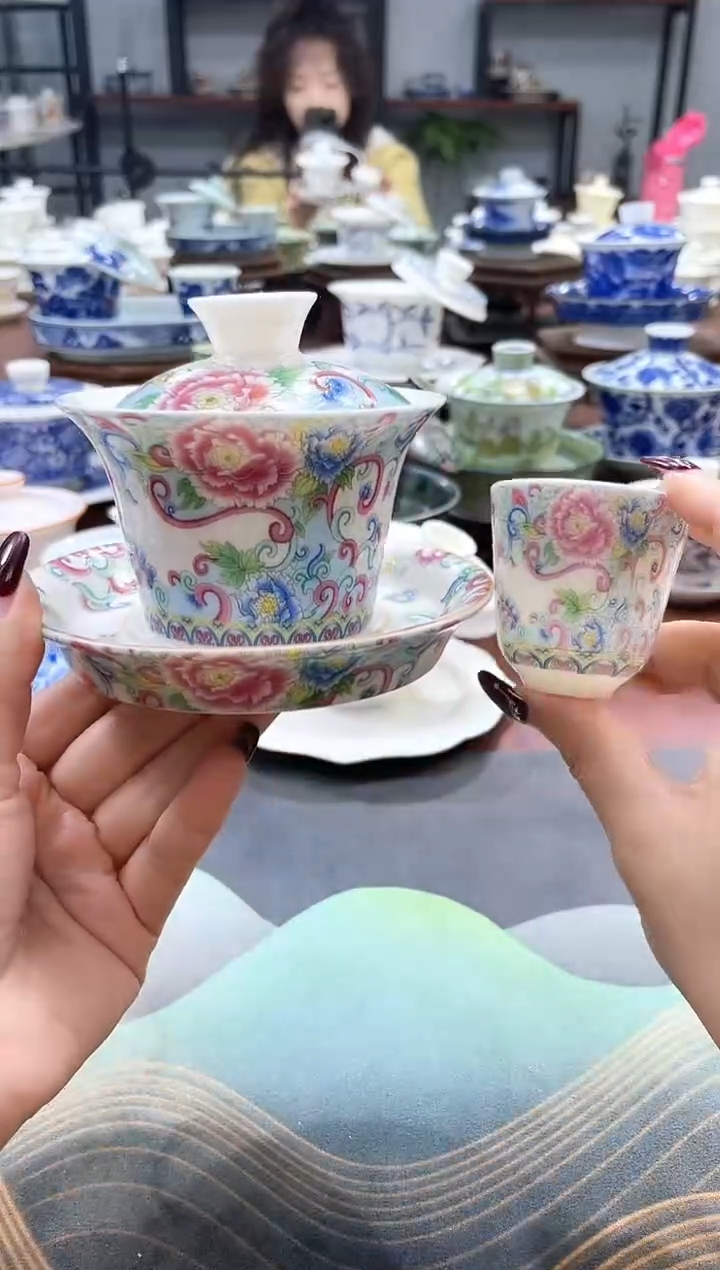 【闪购商品】掐银牡丹珐琅彩盖碗+1杯