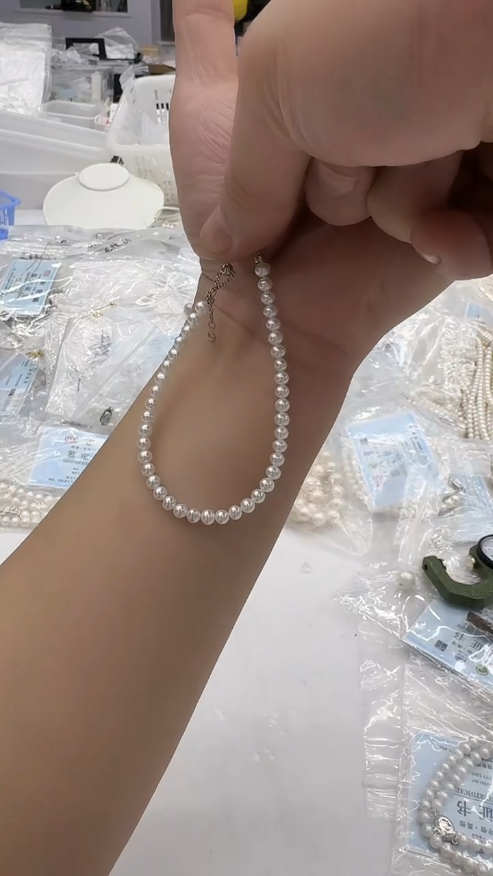 未镶嵌手链淡水珍珠5mm 爱心尾链