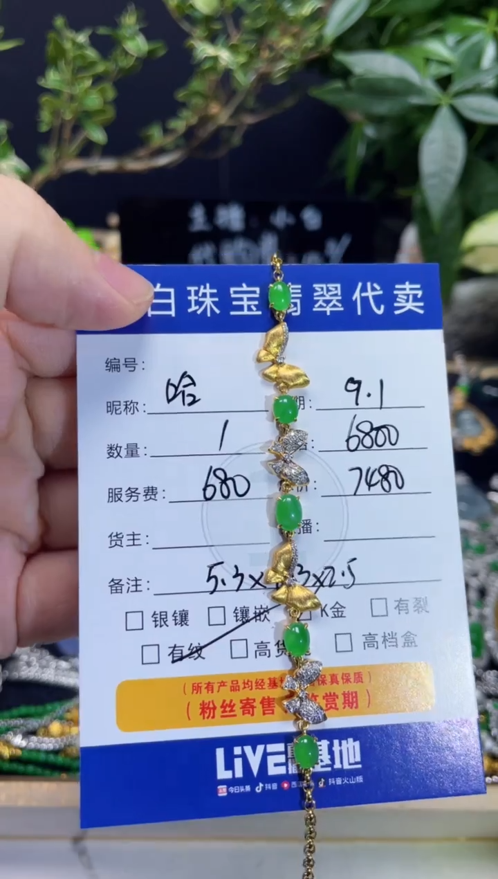 18K金镶嵌手链翡翠哈**魔手链设计款