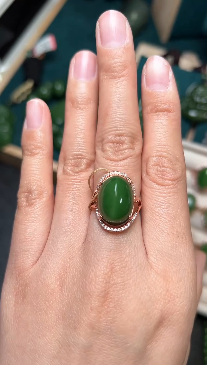 【闪购商品】和田玉（碧玉）戒指银S925镶嵌碧玉