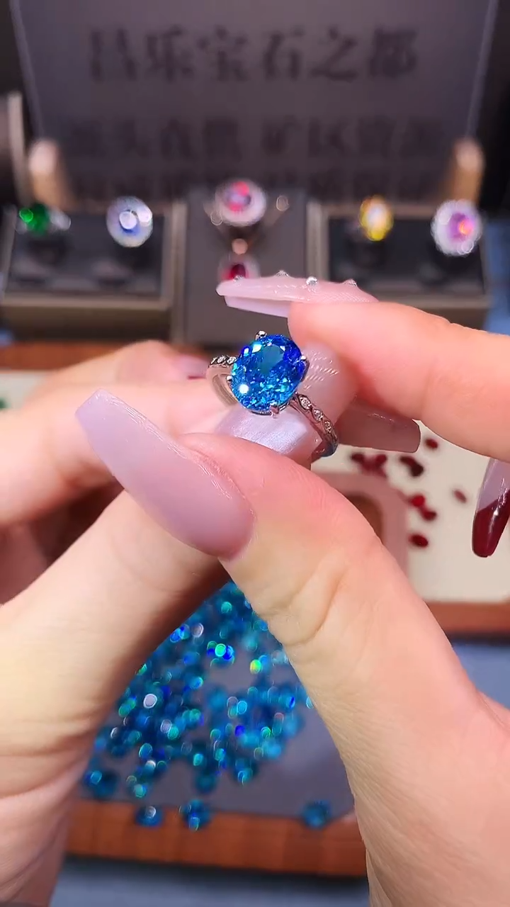 银S925镶嵌戒圈海蓝宝石.........