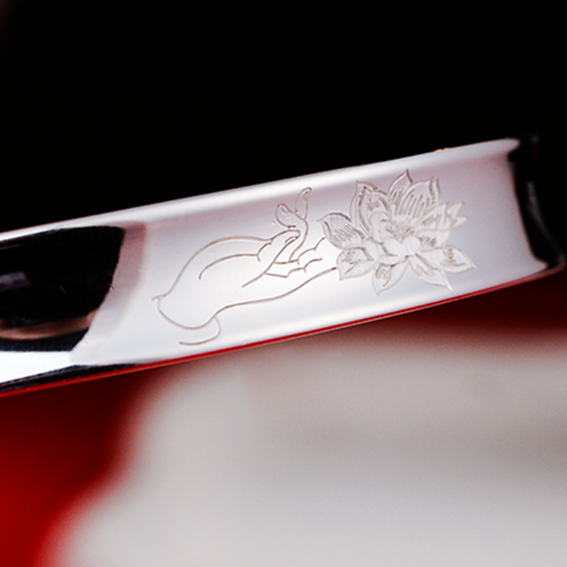 足银手镯 古法传承手指莲花心经足银宽条手镯