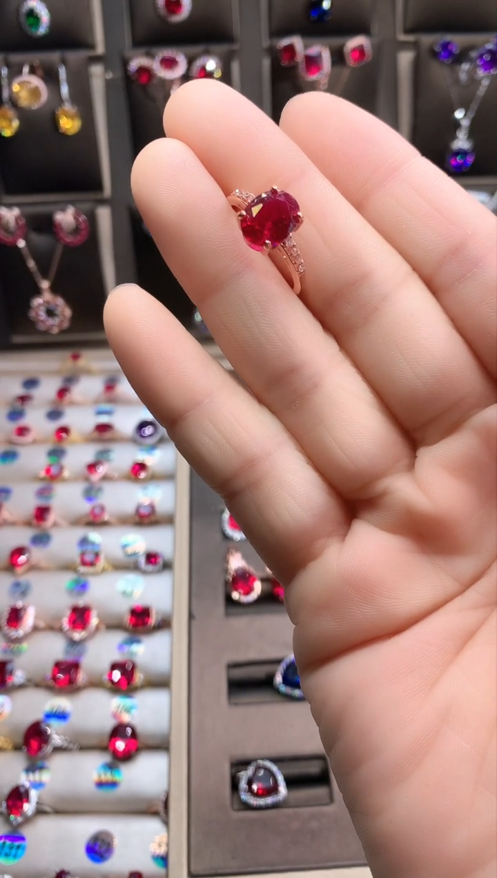 【闪购商品】红宝石戒指银S925镶嵌玫瑰金8.10