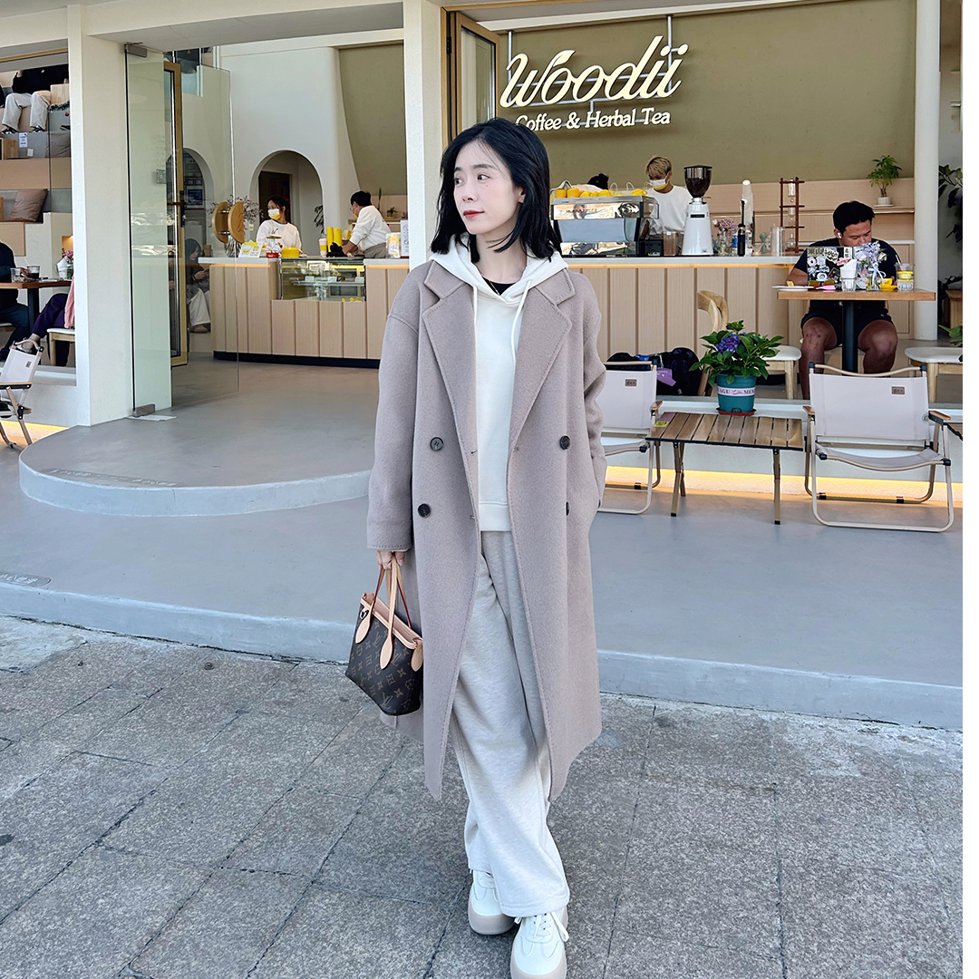 小个子西装领双面羊毛大衣女中长款2024冬新款高级感羊毛外套