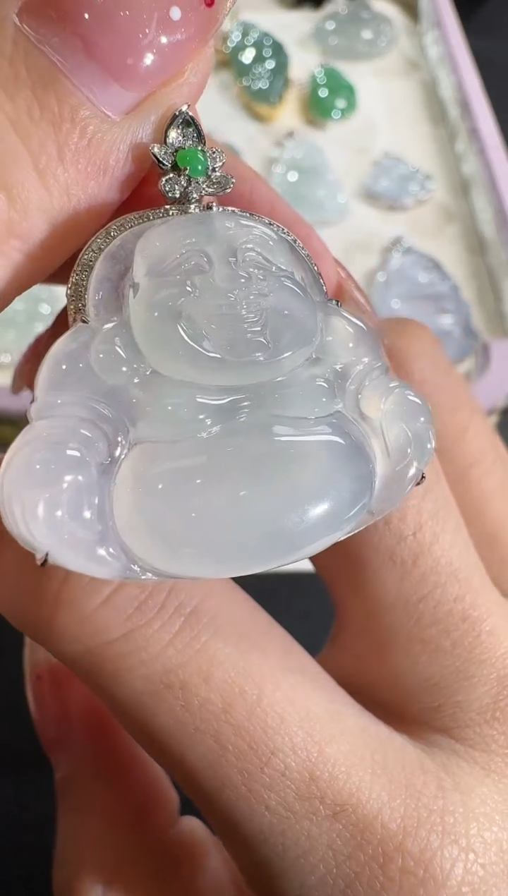 【闪购商品】翡翠吊坠(不含链)18K金镶嵌【源头工厂】钻石镶嵌