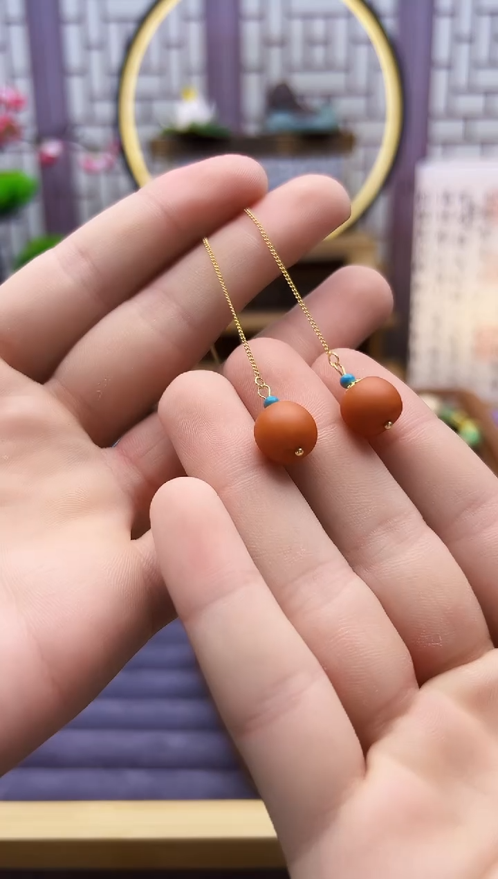 14K金镶嵌蜜蜡耳饰E31
