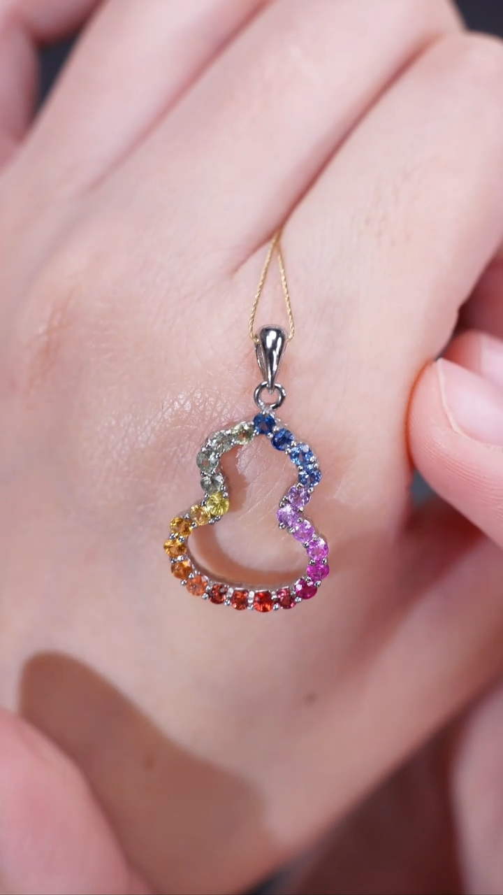 【闪购商品】彩色蓝宝石颈饰银S925镶嵌颈饰