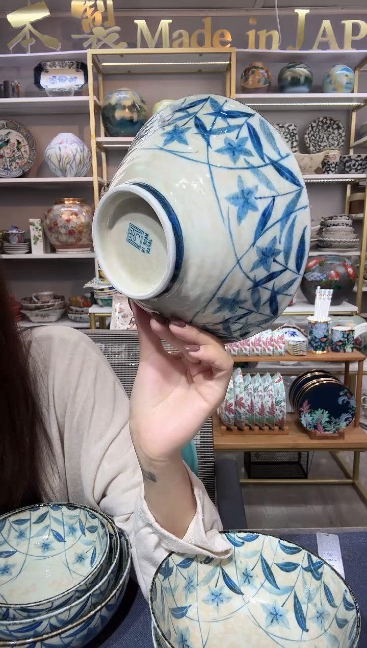 陶瓷黄泥桔梗18厘米斗笠面碗一只