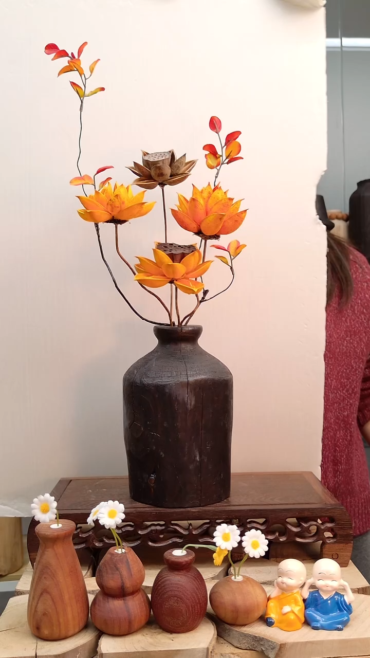 木实木花瓶直播间，自然裂纹，一个
