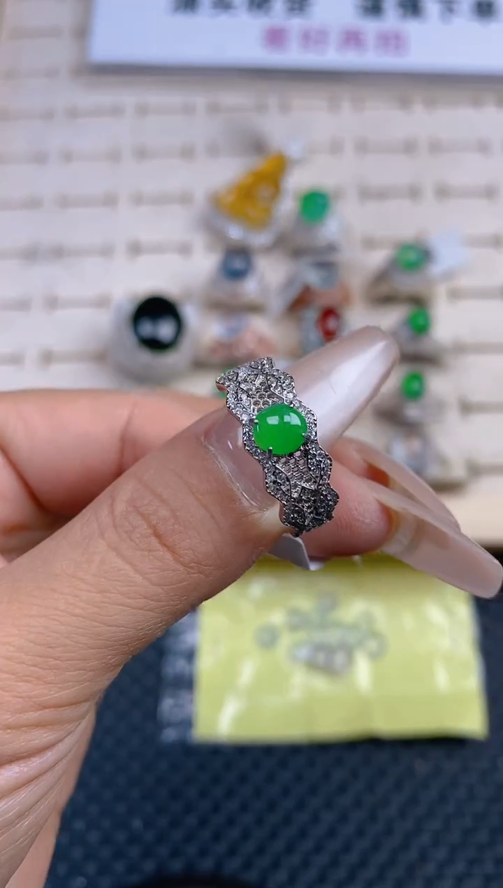 定制翡翠银S925镶嵌天然翡翠蛋面77