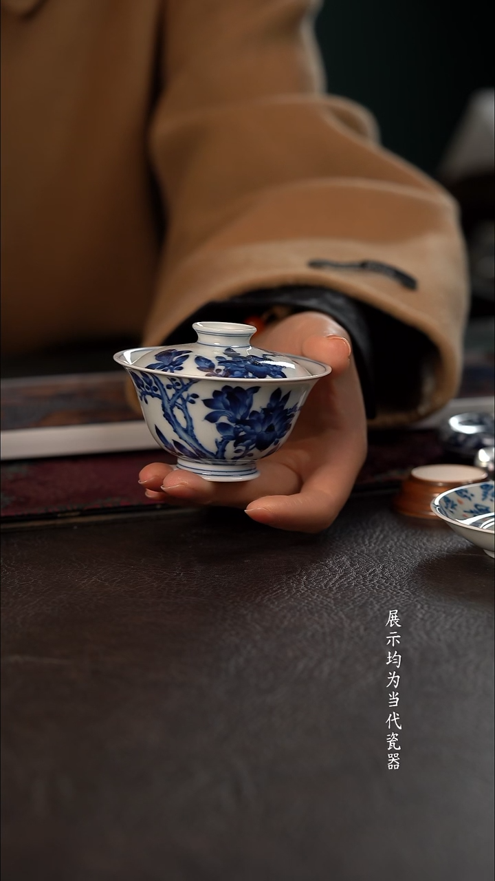 洪印慕明玉兰花小盖碗