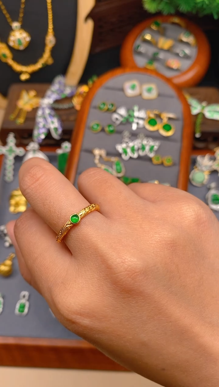 【闪购商品】翡翠戒指银S925镶嵌花丝戒指