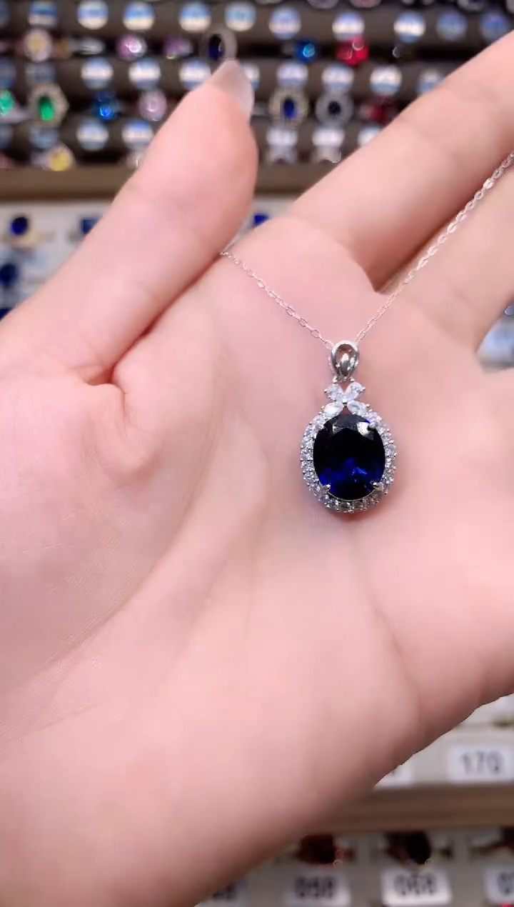 蓝宝石吊坠(赠链)银S925镶嵌银色10.12皇家蓝
