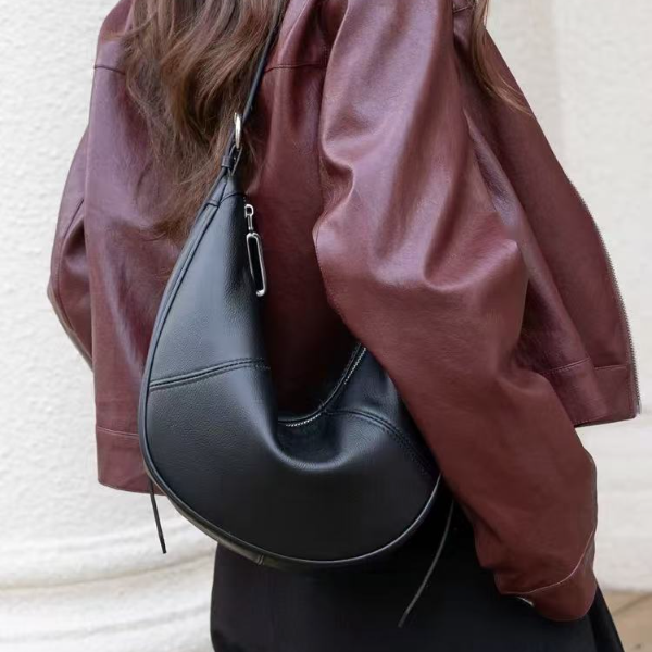 Jinho/金猴2025新版头层牛皮荔枝纹单肩斜挎包休闲百搭月亮包女包