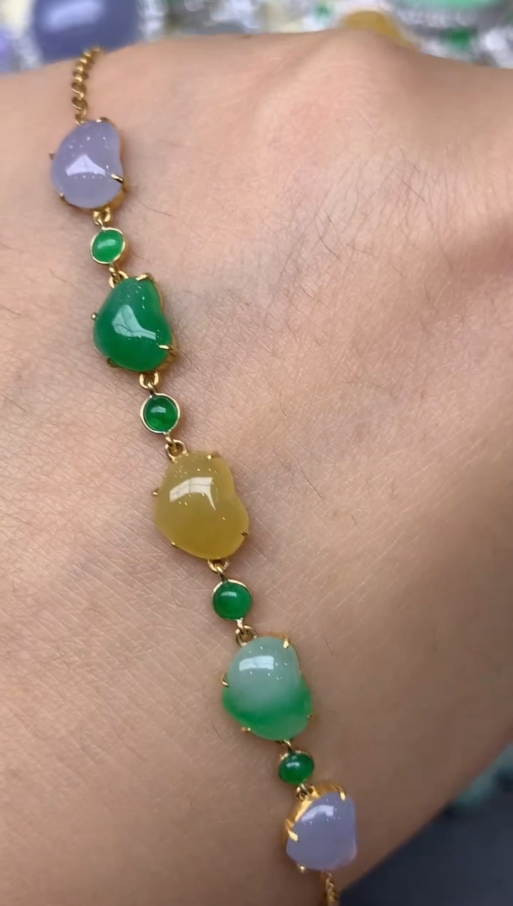 18K金镶嵌手串翡翠95-雪姐翡翠天天见