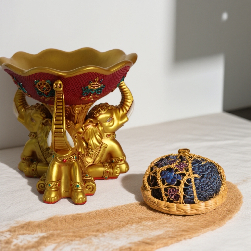 蒙式八吉祥大象树脂果盘室内家用供佛水果点心装饰摆件