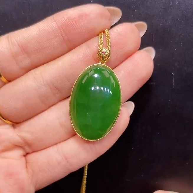 【一夕珠宝】18K和田玉蛋面吊坠丨天然玉石丨多样性发一