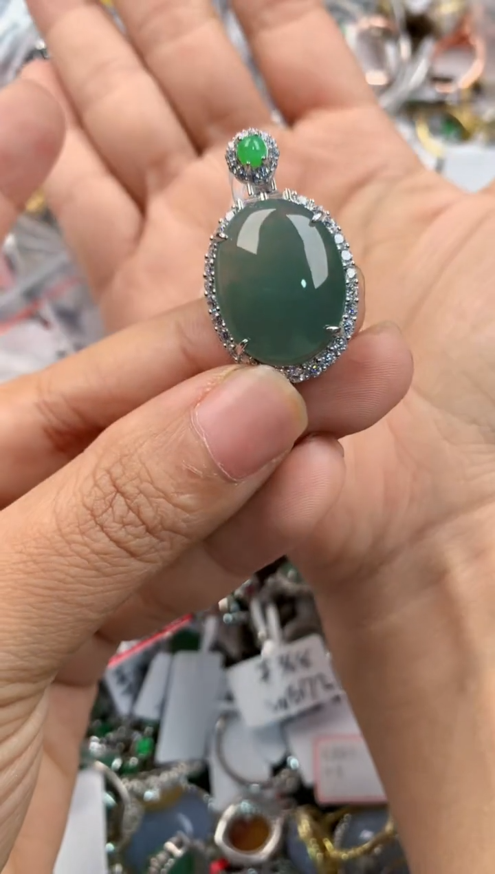 银S925镶嵌戒指翡翠2222----8