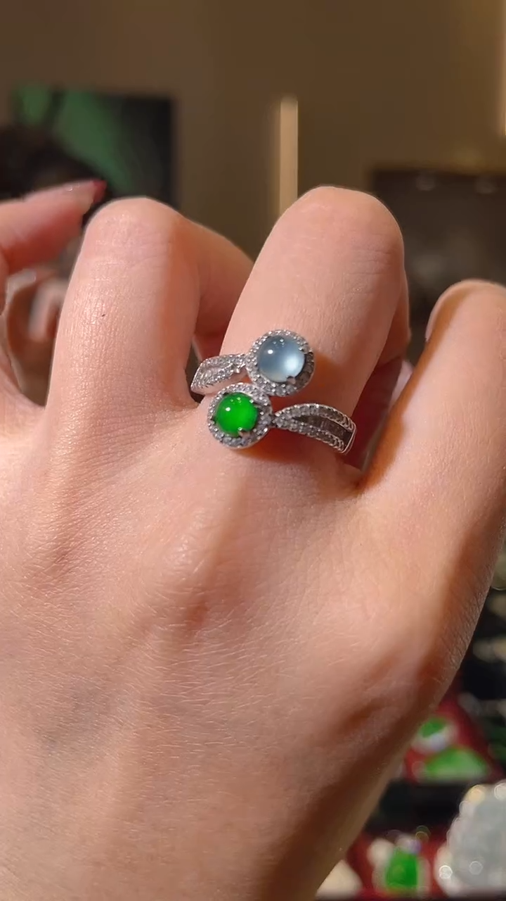 【闪购商品】翡翠戒指银S925镶嵌天然翡翠A货