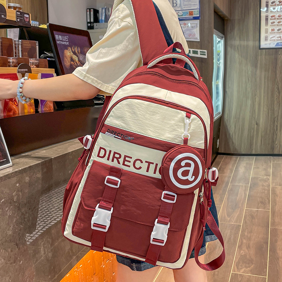 日式时尚小学生双肩包大学生大容量电脑包高中书包撞色轻便初中