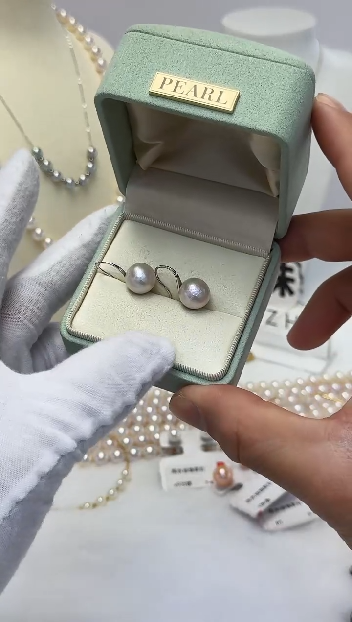 银S925镶嵌AQ淡水珍珠珍珠耳钩@@HF038