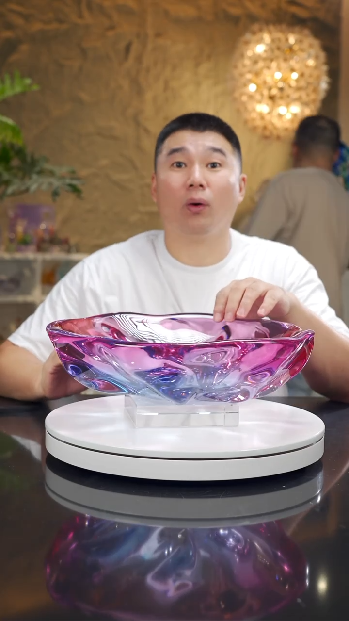 手工艺品琉璃设计款金红蓝果碗大号