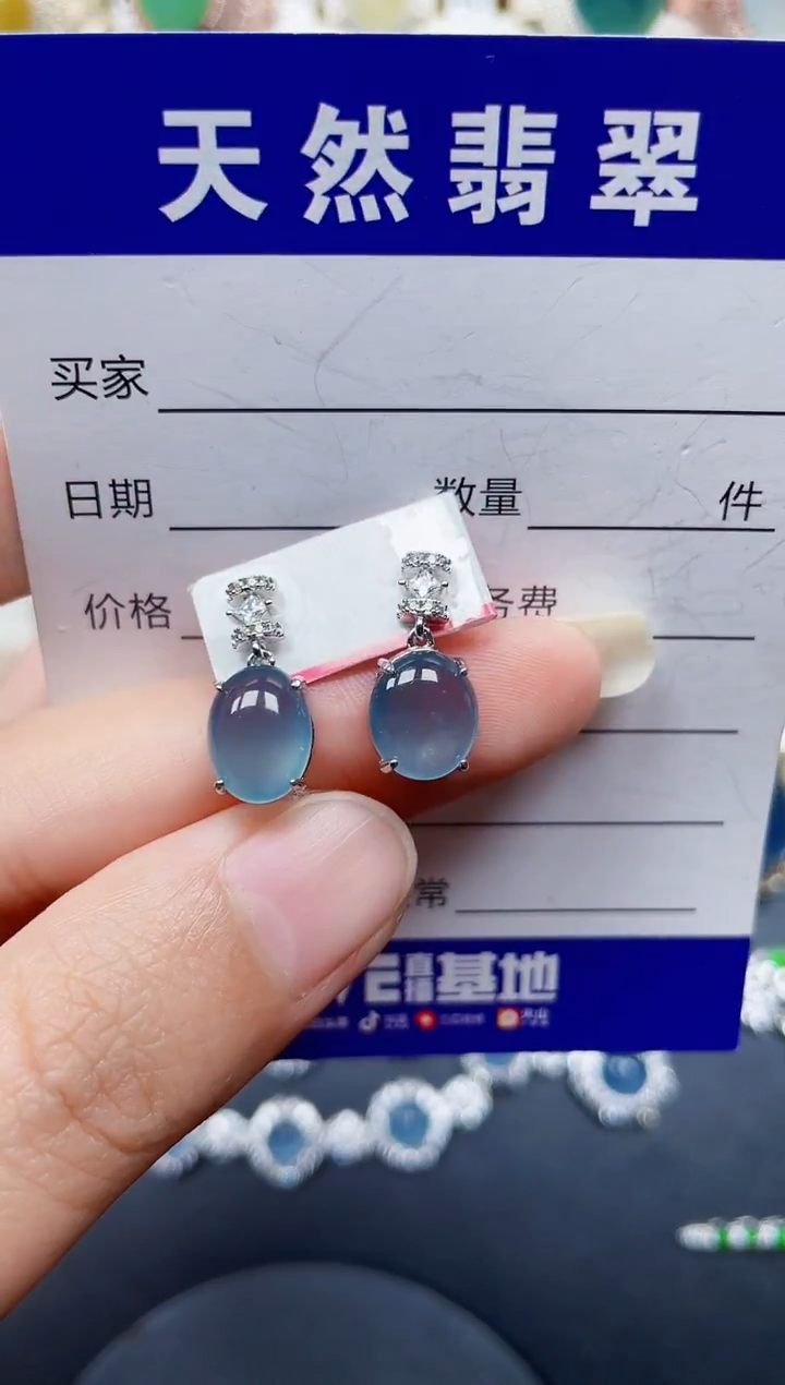 银S925镶嵌翡翠耳饰194