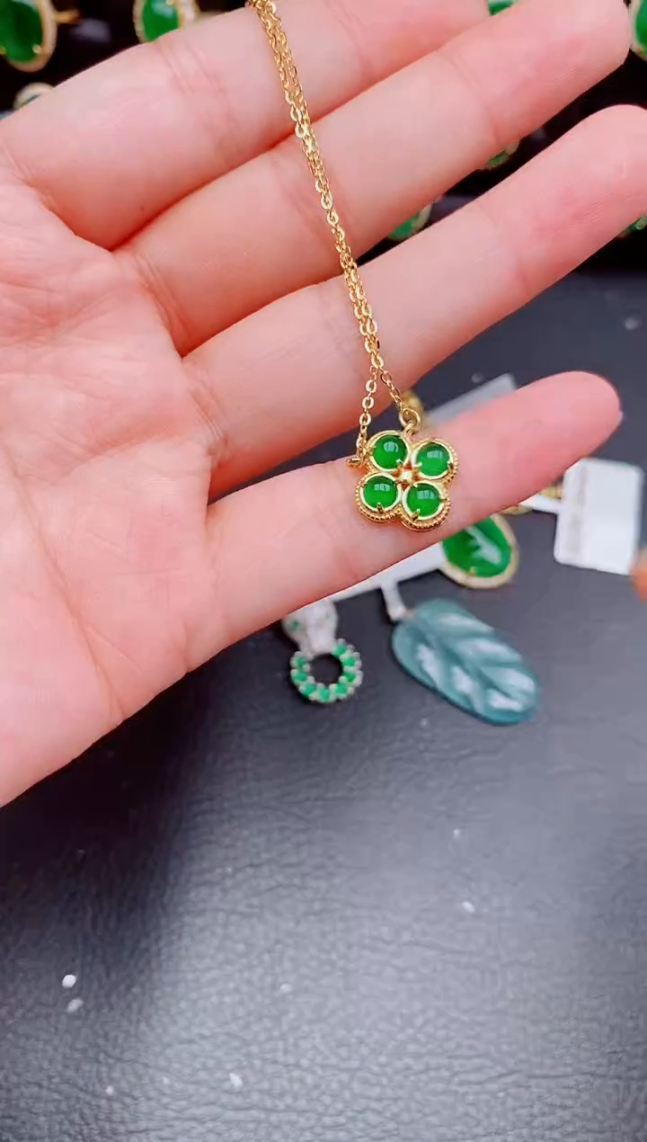 【闪购商品】翡翠颈饰银S925镶嵌天然a货翡翠29