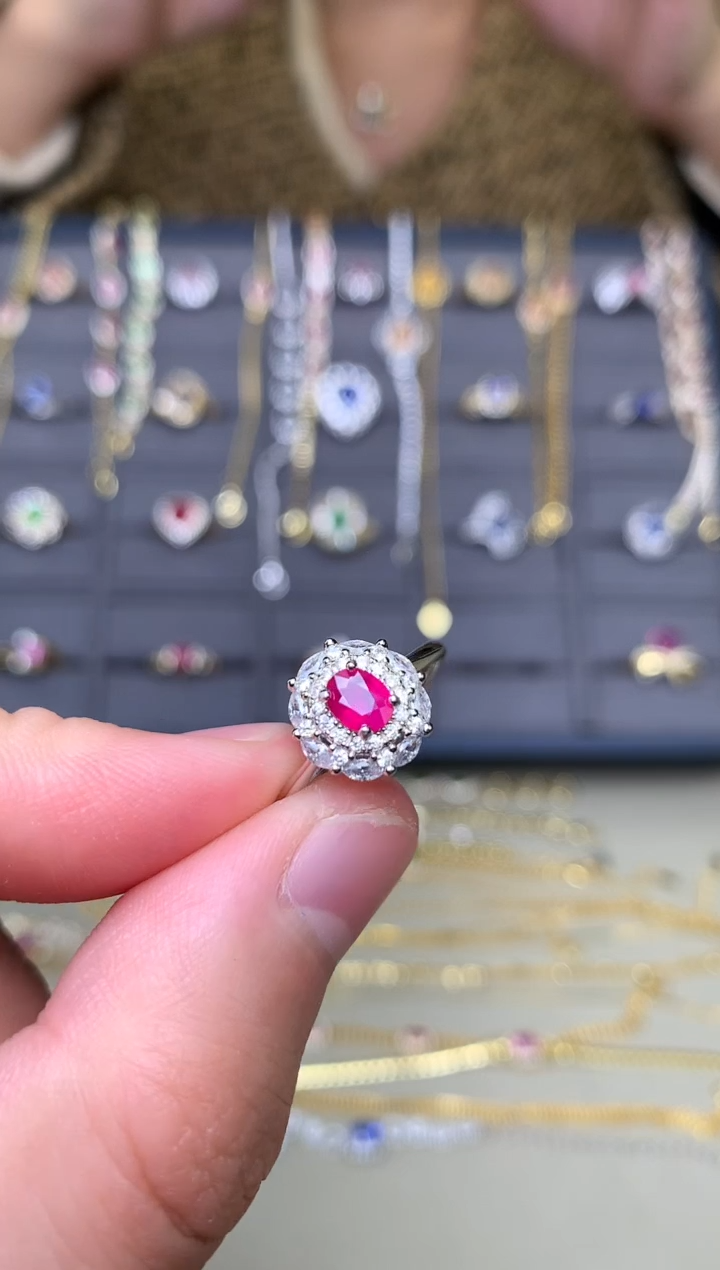 银S925镶嵌戒指红宝石戒指