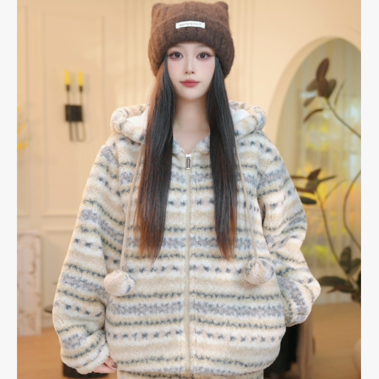 N冬季新款长袖加绒加厚款家居服高颜值柔软睡衣套装