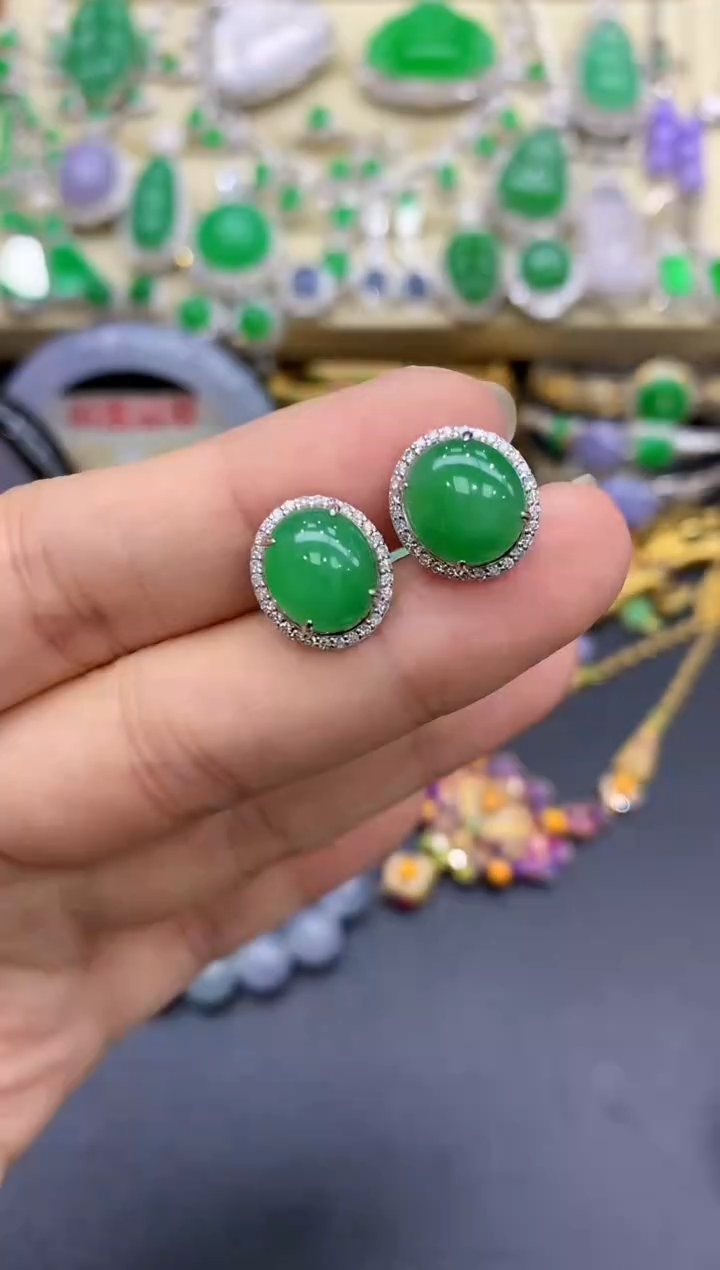 18K金镶嵌翡翠耳饰343-中国好珍宝